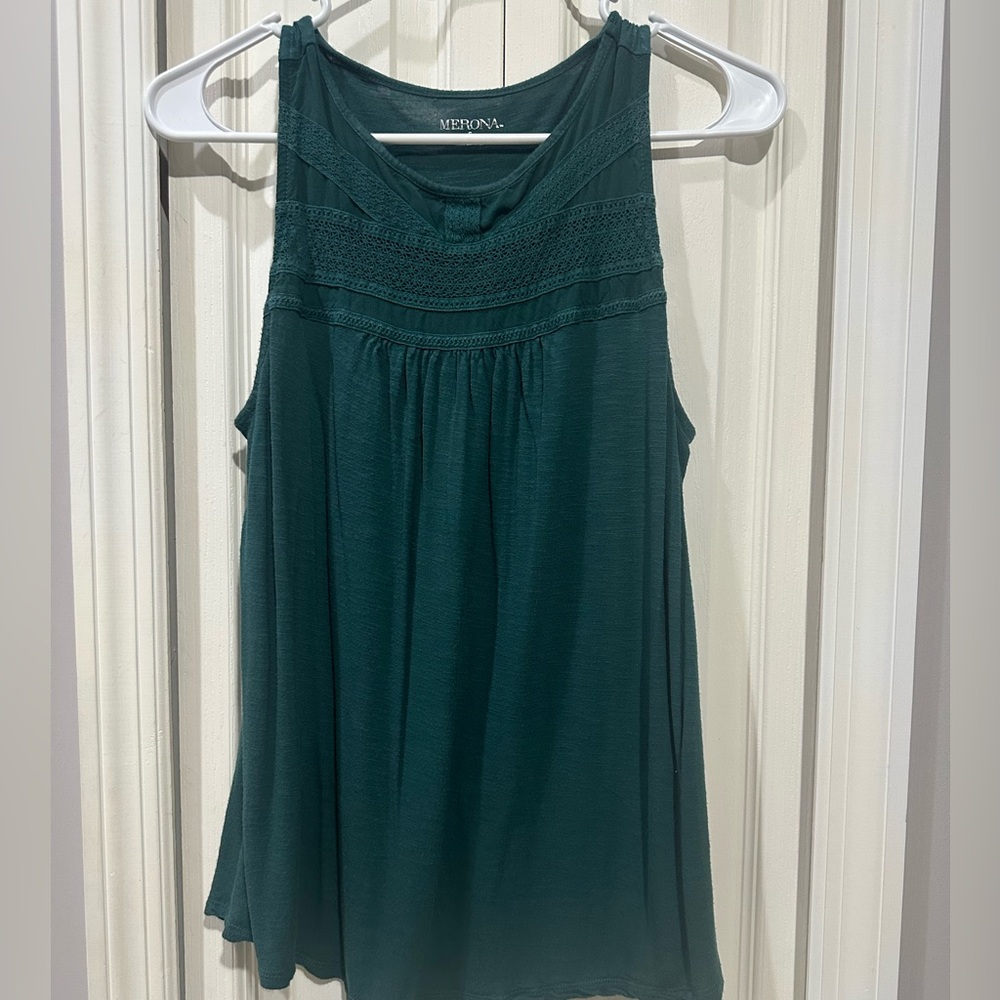 Merona Dark Green Crochet Yoke Tank Size Small